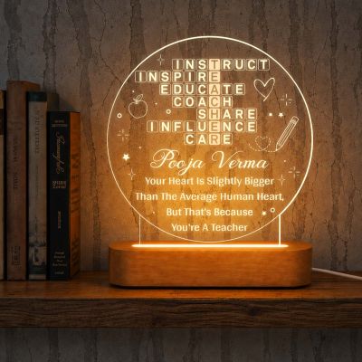 Personalised Teacher Acrylic LED Night Lamp with Wooden Base Teachers Day Gift for Class Teacher Inspirational Gift for Teachers Birthday Gift for Teacher